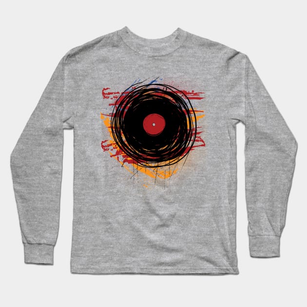 Retro Vintage Vinyl Record Oldies DJ! Paint Splatters and Brushes Long Sleeve T-Shirt by ddtk